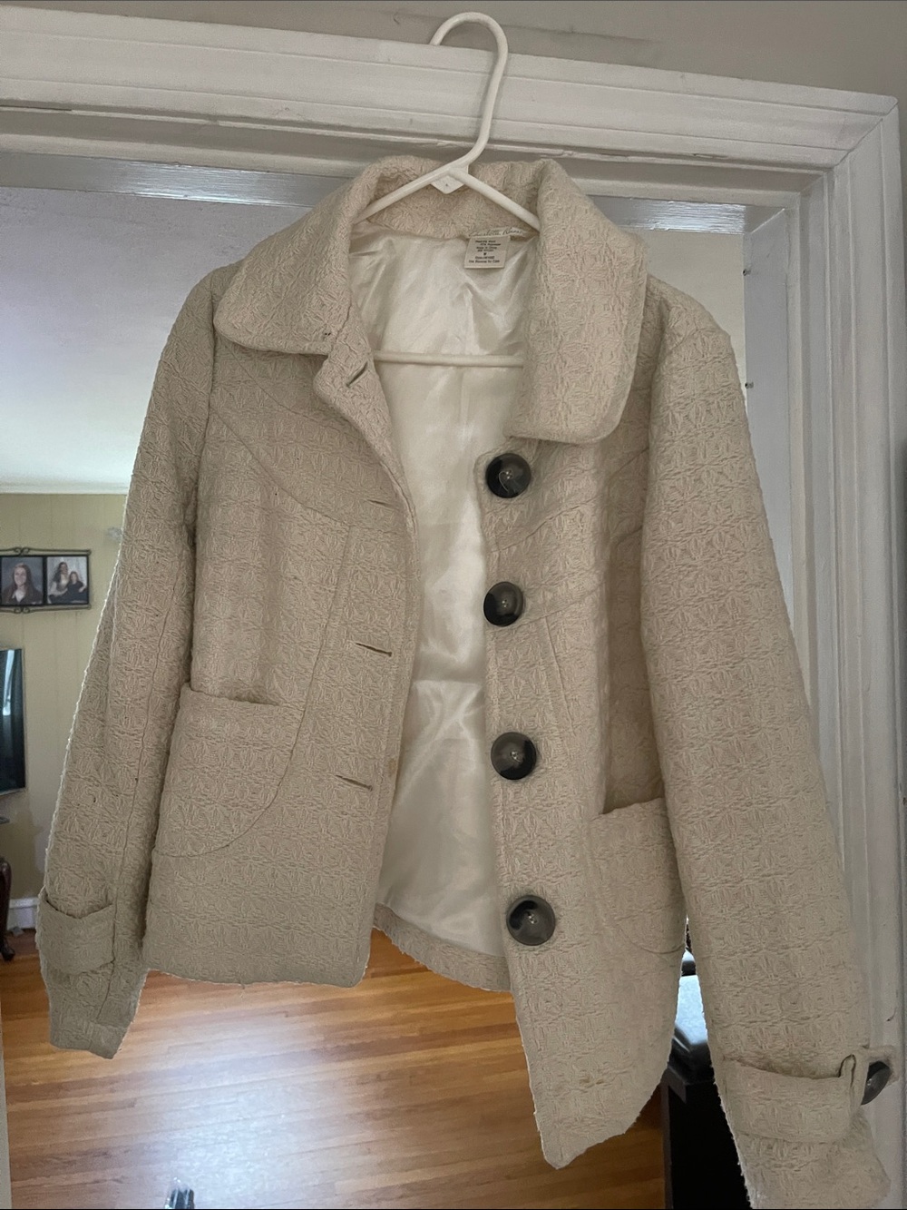 Cream Textured Button-Front Women's Jacket